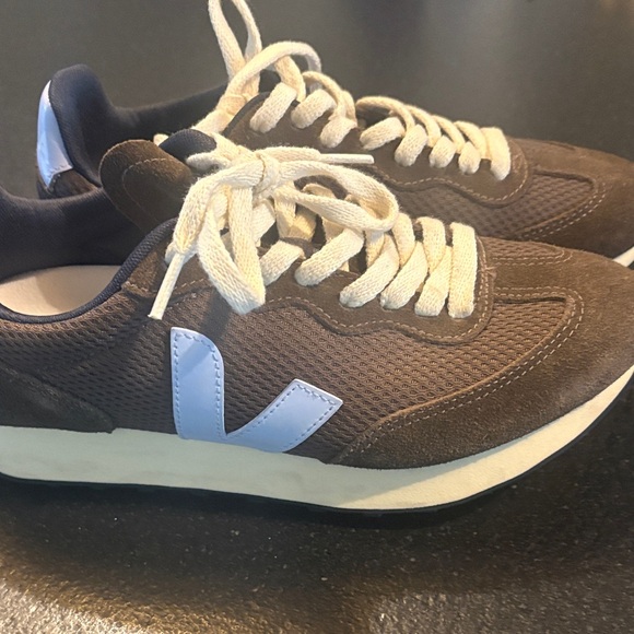 Veja Shoes - Veja Brown Sneakers with Light Blue V Accent